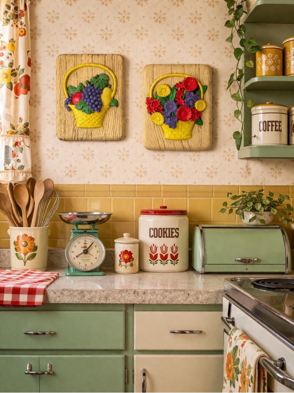 Vintage 1975 Homco Wall Plaques Set | Fruit & Floral Basket